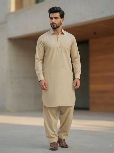 Men's Full Sleeve Pathani Kurta with Salwar – Wine Maroon